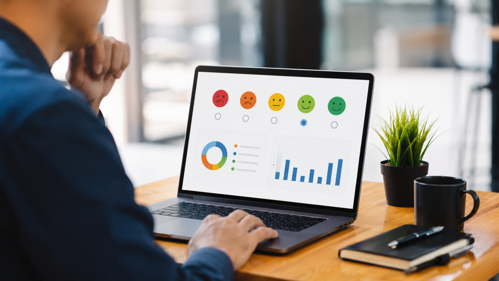 Encuestas de satisfacción y experiencia de cliente Imagen sobre encuestas de satisfacción para empresas, análisis de opiniones de clientes e indicadores de experiencia de cliente.